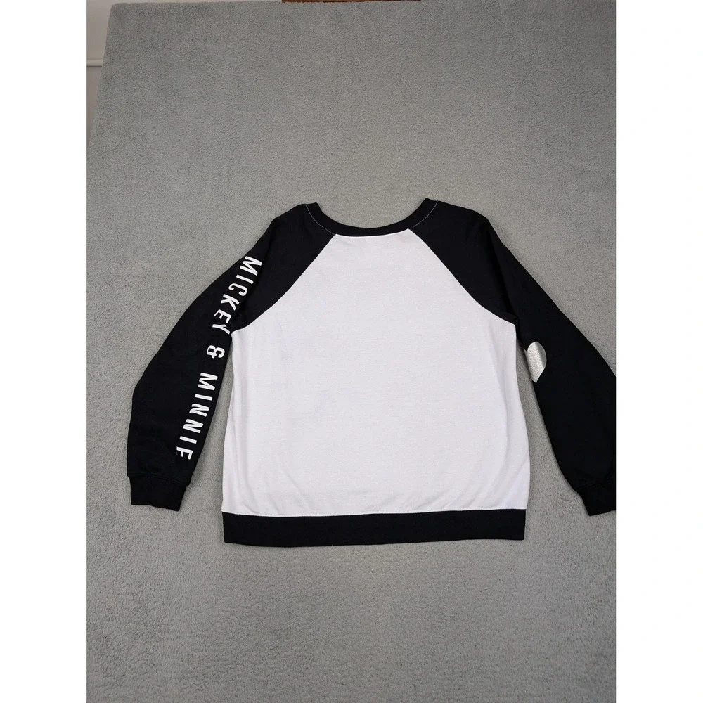 Disney Mickey & Minnie Sweatshirt Girls‎ XL Black White Raglan Graphic Crewneck